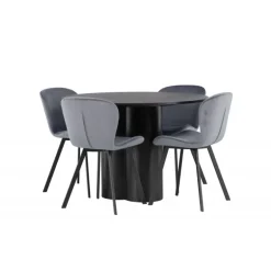 Rundt Spisebordssæt Olivia med stole Lilja - Sort og Grå