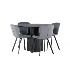 Rundt Spisebordssæt Olivia med stole Lilja - Sort og Grå