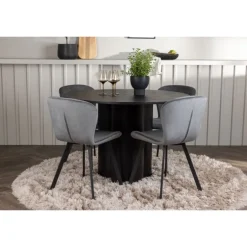 Rundt Spisebordssæt Olivia med stole Lilja - Sort og Grå