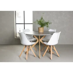 Rundt Spisebordssæt Piazza med stole Zeno - Grå og Hvid