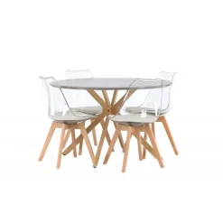 Rundt Spisebordssæt Piazza med stolene Edvin - Grå og Transparent