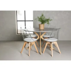 Rundt Spisebordssæt Piazza med stolene Edvin - Grå og Transparent