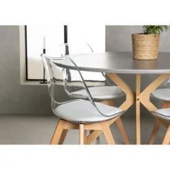 Rundt Spisebordssæt Piazza med stolene Edvin - Grå og Transparent