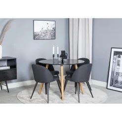 Rundt Spisebordssæt Plaza med stole i fløjl