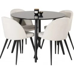 Rundt Spisebordssæt Plaza med stole i Velour