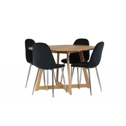 Rundt Spisebordssæt Yadikon med stole Polar - Sort og Brun