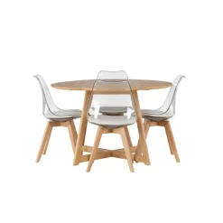 Rundt Spisebordssæt Yadikon med stole Edvin - Brun og Transparent