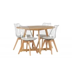 Rundt Spisebordssæt Yadikon med stole Edvin - Brun og Transparent