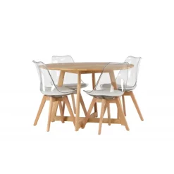 Rundt Spisebordssæt Yadikon med stole Edvin - Brun og Transparent