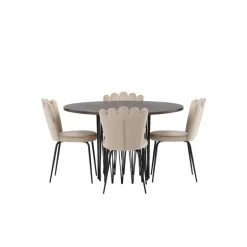 Rundt Spisebordsæt i Sten - Beige og Mocca