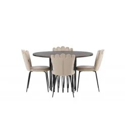 Rundt Spisebordsæt i Sten - Beige og Mocca