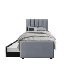 RUSSO 90x200cm udtræksseng med plads til 2 madrasser - Grå velour