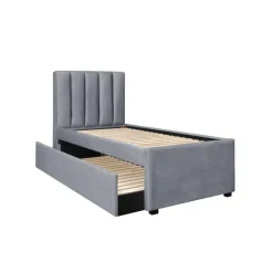 RUSSO 90x200cm udtræksseng med plads til 2 madrasser - Grå velour