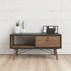 Ry Sofabord med 1 skuffe - Valnødlook/Mat Sort