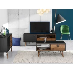 Ry Sofabord med 1 skuffe - Valnødlook/Mat Sort