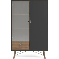 Ry Vitrineskab - Mat Sort/Valnødlook