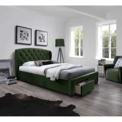 SABRINA velourseng 160x200 med skuffer - Mørkegrøn