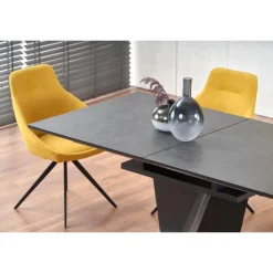 SALVADOR Spisebord med udtræk, - top - MørkeGrå, ben - MørkeGrå