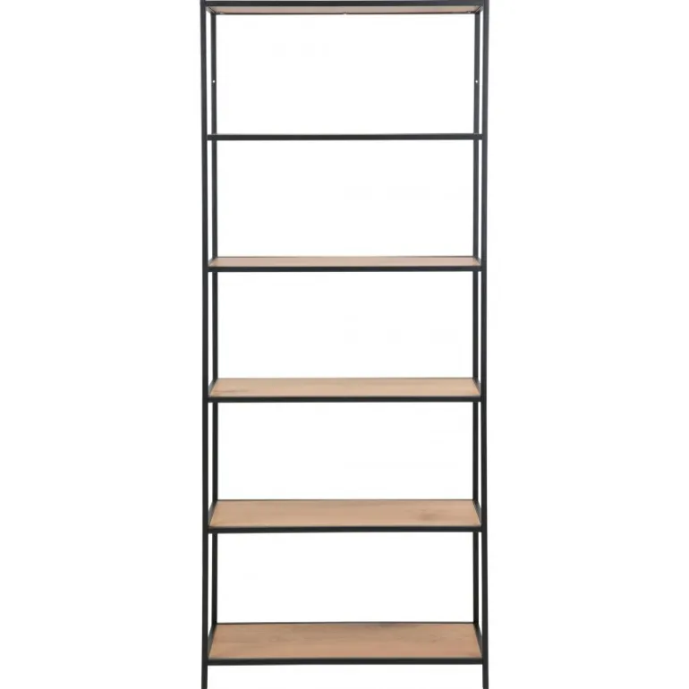 Seaford reol 77×35×185 cm – Sort metal og vild eg-look