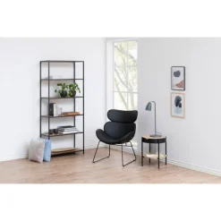 Seaford reol 77×35×185 cm – Sort metal og vild eg-look