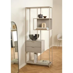 Seaford Reol med Skuffer og Asymmetriske Hylder – Grå - 77 x 35 x 185 cm