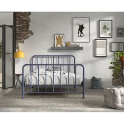 Seng 140 x 200 cm – Bronxx, denimblå metal