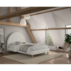 Seng 140 x 200 cm bouclé – Moon, hvid