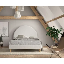 Seng 140 x 200 cm bouclé – Moon, hvid