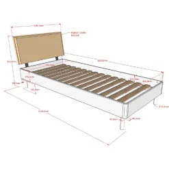 Seng 90 x 200 cm i eg – Forrest Oak med bouclé gavl