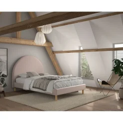 Seng 140 x 200 cm Moon – lyserød bouclé