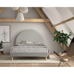 Seng med gavl 140 x 200 – Moon, grå bouclé