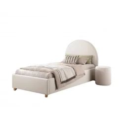 Seng med opbevaring 90 × 200 cm – Moon, hvid bouclé