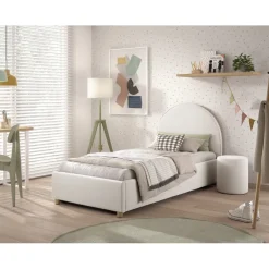 Seng med opbevaring 90 × 200 cm – Moon, hvid bouclé