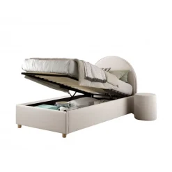 Seng med opbevaring 90 × 200 cm – Moon, hvid bouclé