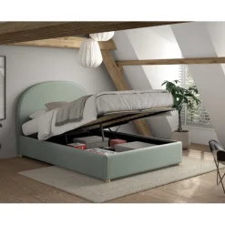 Seng med opbevaring 140 x 200 – Moon bouclé, grøn