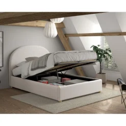 Seng med opbevaring 140 x 200 – Moon, hvid bouclé