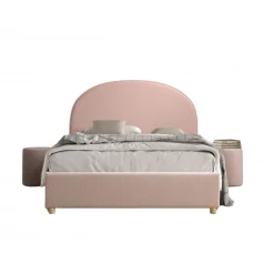 Seng med opbevaring 140 x 200 – Moon, lyserød bouclé