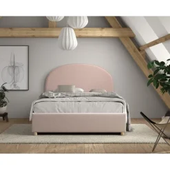 Seng med opbevaring 140 x 200 – Moon, lyserød bouclé