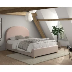 Seng med opbevaring 140 x 200 – Moon, lyserød bouclé