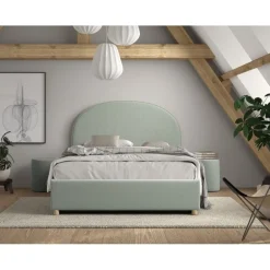 Seng med opbevaring 140 x 200 – Moon, grøn bouclé