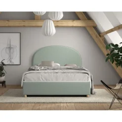 Seng med opbevaring 140 x 200 – Moon, grøn bouclé