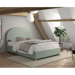 Seng med opbevaring 140 x 200 – Moon, grøn bouclé