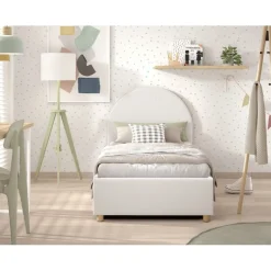 Seng med opbevaring 90 x 200 cm – Moon, hvid bouclé