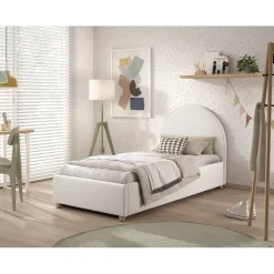 Seng med opbevaring 90 x 200 cm – Moon, hvid bouclé