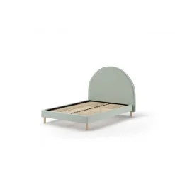 Seng med sengegavl 140 x 200 – Moon i olivengrøn bouclé