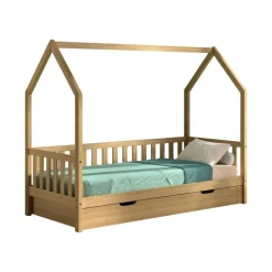 Seng til børn i eg – Nature hus­seng med skuffe (90×200 cm)
