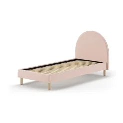 Seng 90x200 cm Moon – lyserød bouclé med rund sengegavl