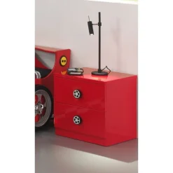Sengebord til børn MONZA – rød lak, 2 skuffer
