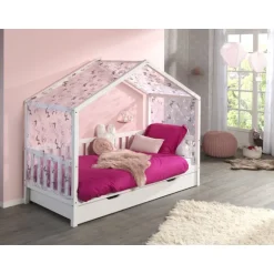 Sengehimmelsæt til hus-seng – DALLAS, sommerfugl, hvid