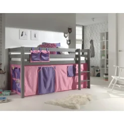 Sengetæppe gardinsæt til halvhøj seng – Bella, lyserød/lilla